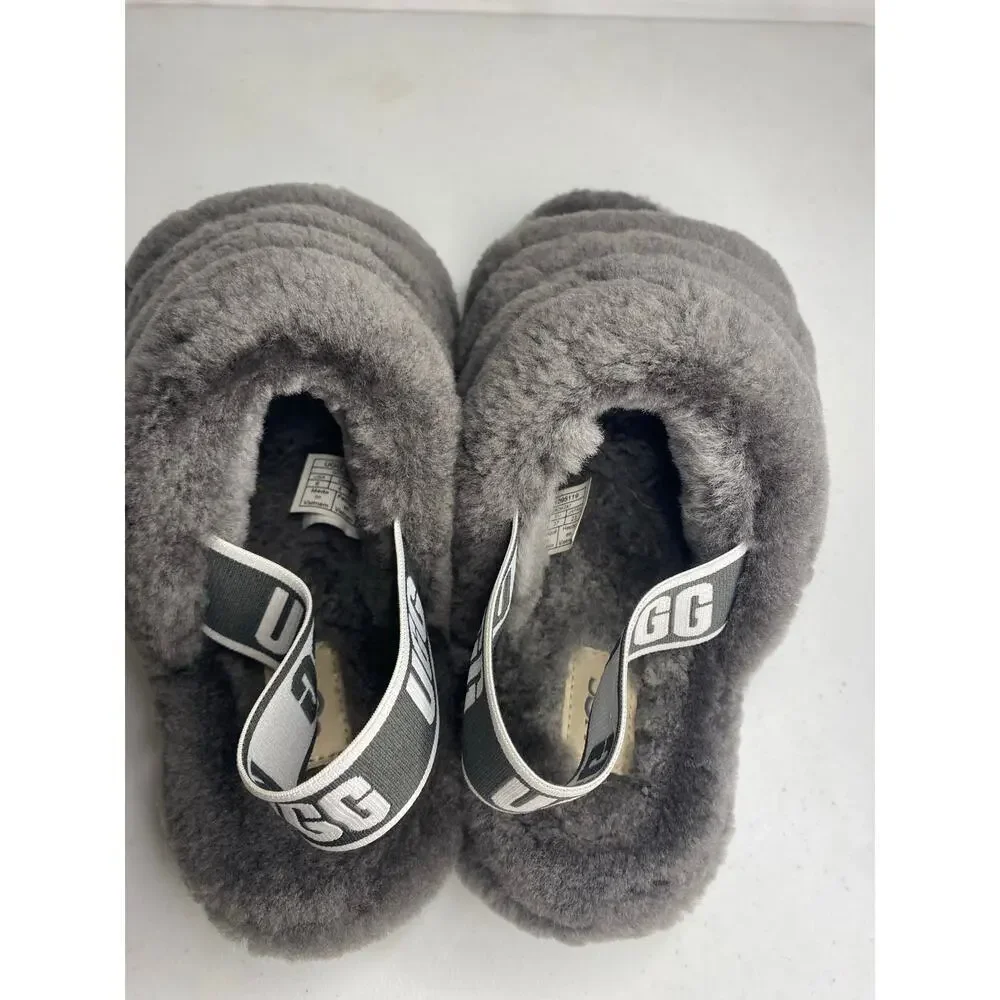 UGG Womens Soft Fluff Yeah Slide Slippers Size 6 Shoes Sandal Gray Charcoal Clog